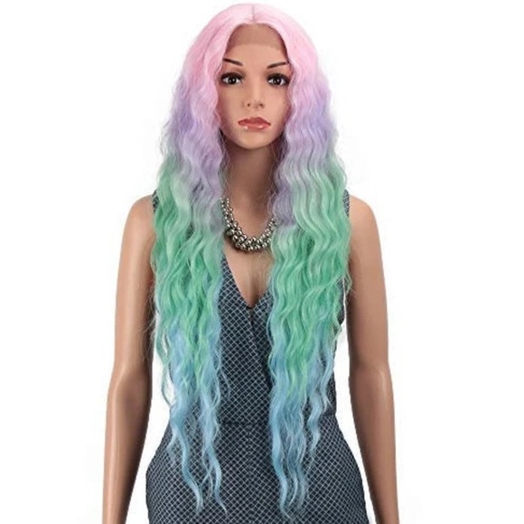 ✨28” RAINBOW UNICORN LOOSE WAVY LACE FRONT WIG NWT
